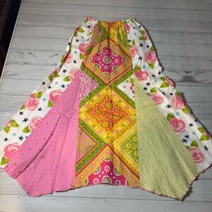 Boho Patchwork Asymmetrical Skirt in Pink & Green